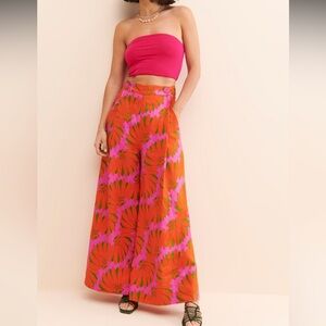 Farm Rio Copacabana Pink Pants Wide Leg Large